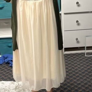 Cream A-Line Midi Skirt with white polka dots